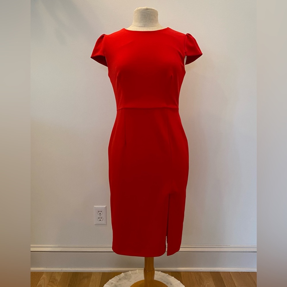 Betsey Johnson Womens Red Midi Dress w Cap Sleeve with bottom slit / Size 8
